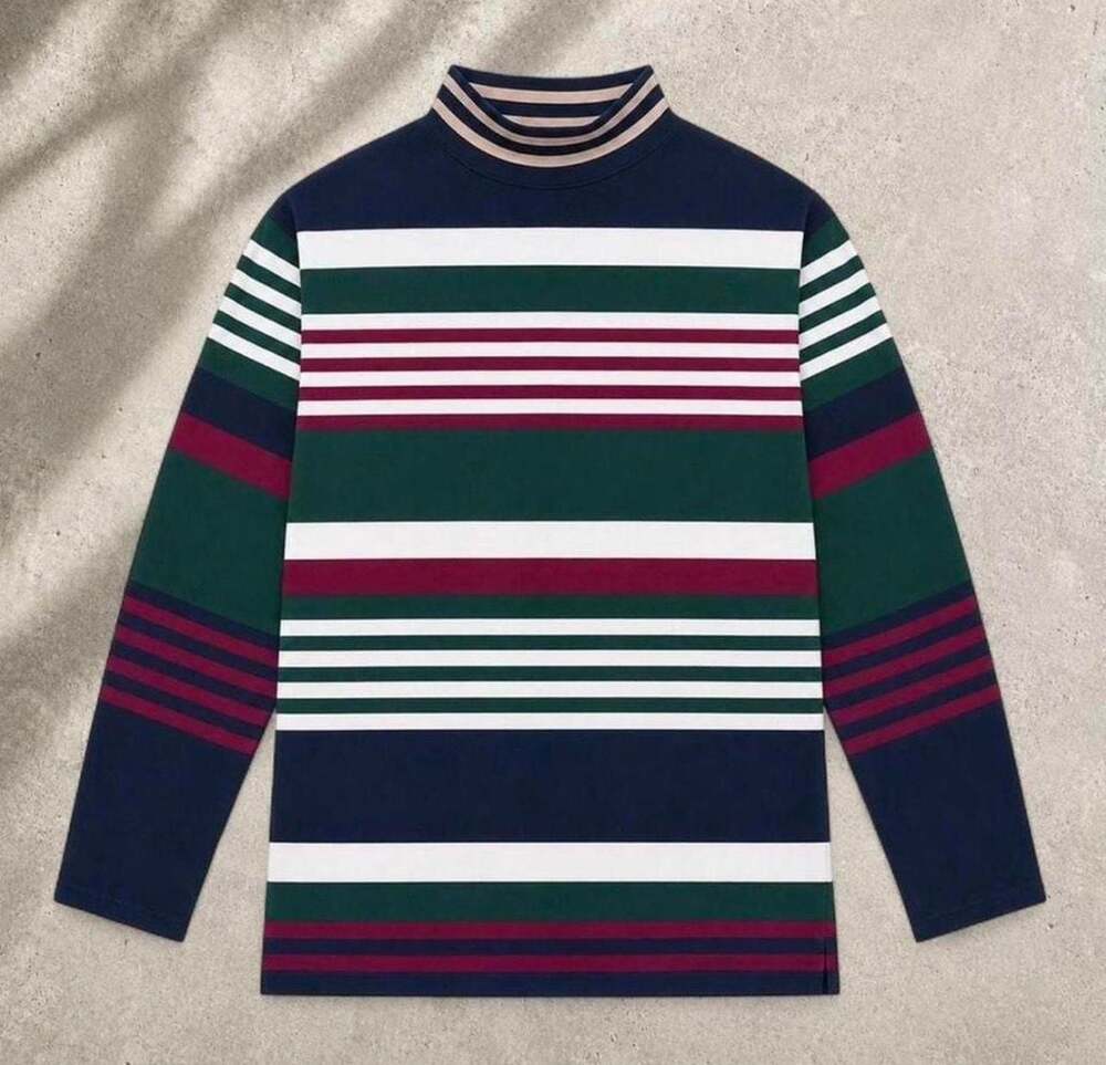 955 Originals Vintage 90s Multi-Stripe Mock Neck Long Sleeve Shirt